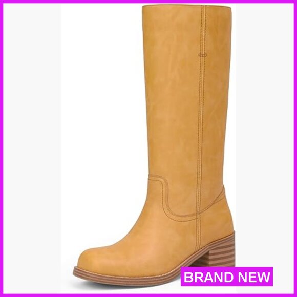 Chunky Block Heel Square Toe Mid Calf Boots Comfortable Casual Trendy Stylish